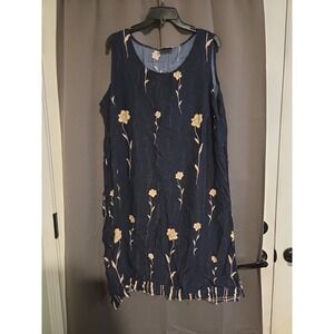Dress Excellent Navy Blue Floral Sleeveless Midi Dress, Women's Large, Sheath